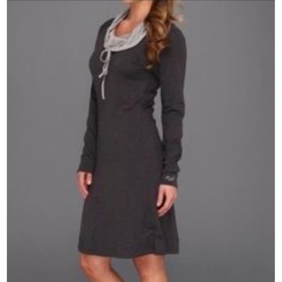 Kuhl Dresses & Skirts - KUHL Gray + White Reversible Drawstring Cowl Neck Long Sleeve Knit Dress Small